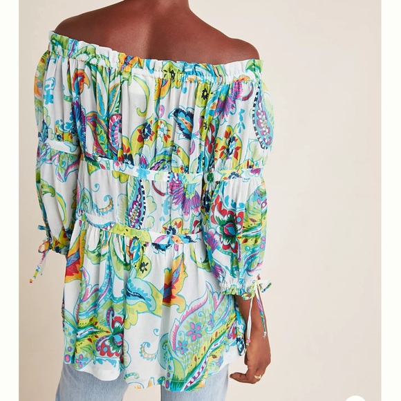 Anthropologie Maeve Frankie Off Shoulder Blouse Multicolor Floral Size XS - Picture 3 of 9